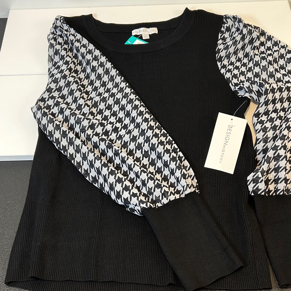 Design History Printed Houndstooth Chiffon Long Sleeve Sweater Women’s‎ Size - Picture 3 of 12